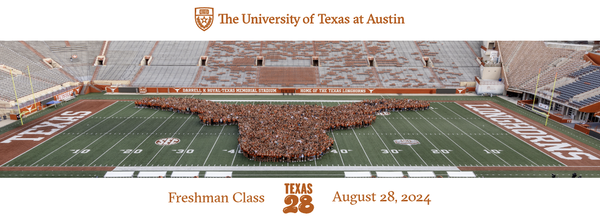 Photo of 3000 students in the shape of a longhorn posing on the football field