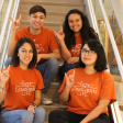 Students wearing burnt orange